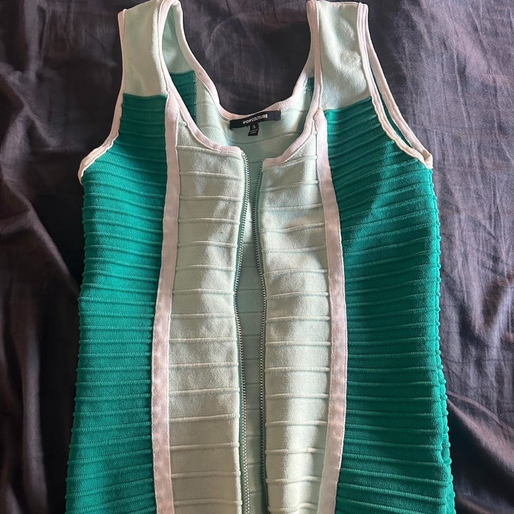 Y2K zip up tank top turqoise green colorblock bandage style S - Picture 4 of 4